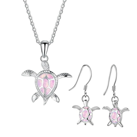 Xinyolin Faux Opal Inlaid Turtle Pendant Necklace Set, Hook Earrings Women's Jewelry