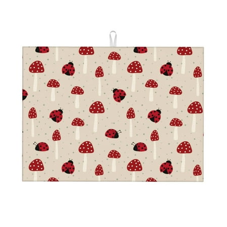 

Cauagu Dish Drying Mat 24*18 inch Absorbent Dish Drainer Kitchen Counter Dish Drying Pad for Countertops Sinks Draining Racks( Ladybug With Mushroom)