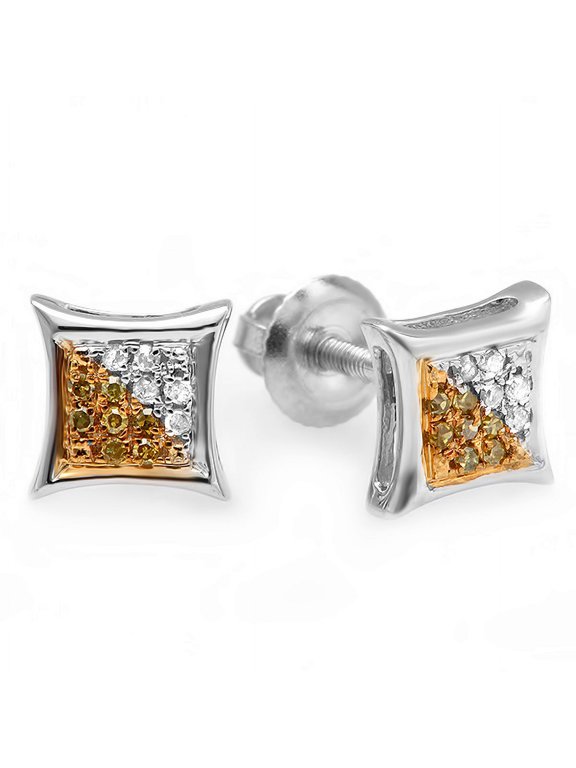 Dazzlingrock Collection 0.10 Carat (ctw) 14K White & Yellow Round Diamond Micro Pave Setting Kite Shape Stud Earrings 1/10 CT, White Gold