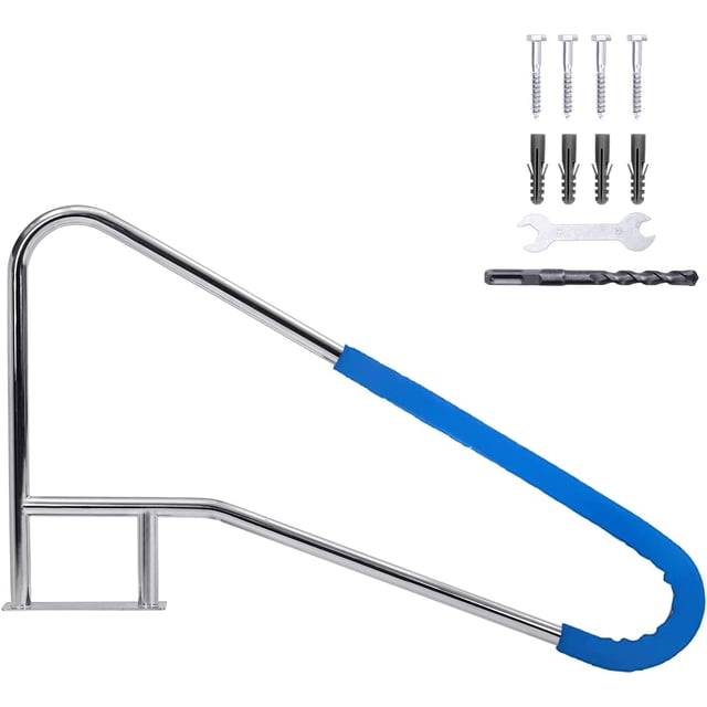 YUSAZENS 1 Set Stainless Steel Pool Handrail, Rustproof Pool Grab Rail for Inground Pool Spa Stair Ladder Access 55x32in