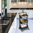 thumbnail image 2 of Ollieroo 3-Tier Metal Rolling Utility Cart Multi-function Organizer Shelf Kitchen Organizer Rack Tower Rack with Wheels Trolley Cart, Black, 2 of 8