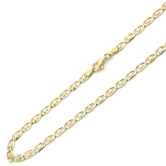 14K Tri-color Gold Chain 4.5mm Flower Link Chain Necklace (16, 18, 20, 22, 24 Inches)