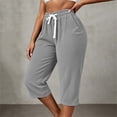 thumbnail image 6 of Ruimatai Women Capri Cropped Pants High Waist Drawstring Elastic Waistband Side Pockets Ribbed Textured Loose Casual Summer Trousers, 6 of 9