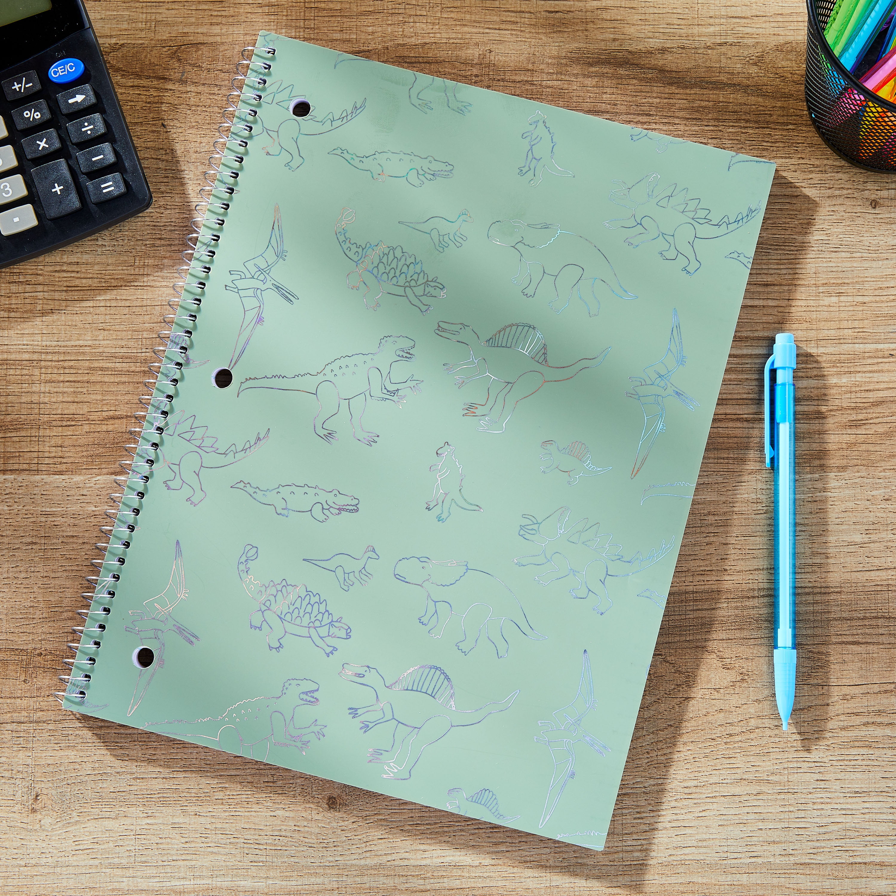 Pen + Gear Wide Ruled Poly Notebook, 8" x 10.5", Green Dinosaurs, 80 Sheets