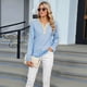 thumbnail image 5 of Camisetas de Larga A Rayas para Mujer, Informales, con Cuello en V, Bloques de Color, Corte Holgado, Básicas. Azul y XXL, 5 of 10