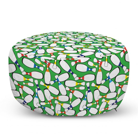 Bowling Pouf Cover with Zipper, Skittles with Colorful Stripes Competitive Gameplay Having Fun with Loved Ones, Soft Decorative Fabric Unstuffed Case, 30" W X 17.3" L, Multicolor, by Ambesonne