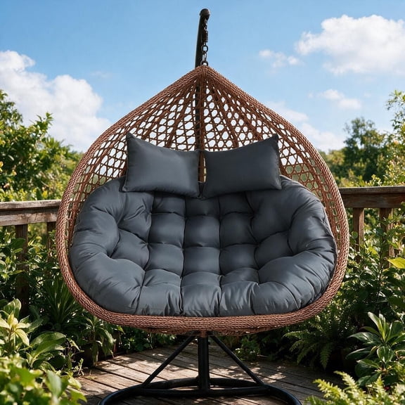 CJC Double Egg Chair Cushion Replacement, Water-Repellent Outdoor 2-Seater Swing Chair Pad, 59"x39" Thickened PP Cotton, All-Season Patio Hanging Basket Cushion, Gray