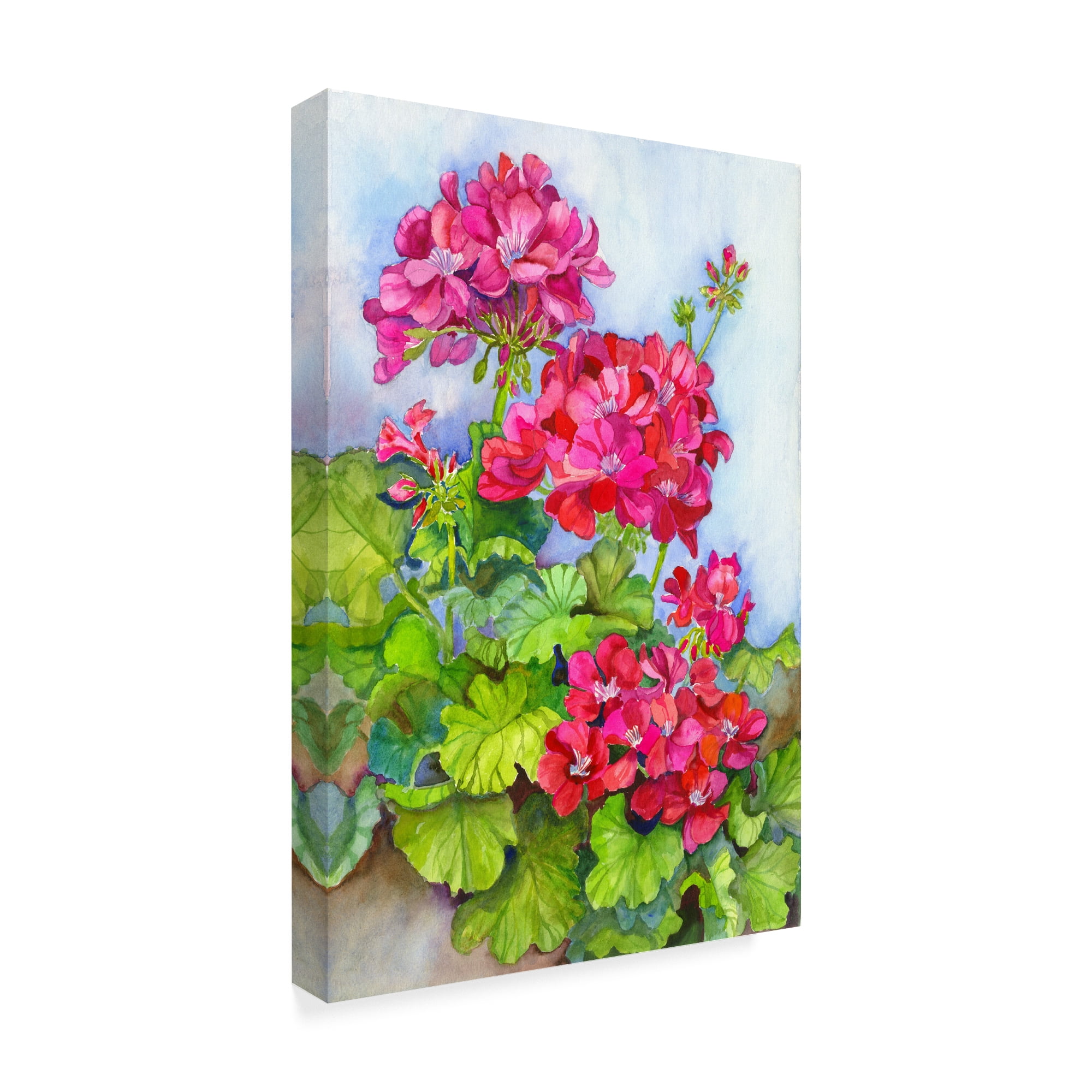 Trademark Fine Art 'Bold Blue Sky Bright Geraniums' Canvas Art by Joanne Porter