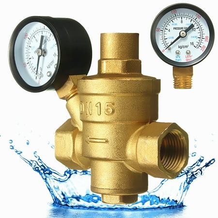 DN15  1/2 '' BSPP Brass Water Pressure Reducing Valve With Gauge Flow