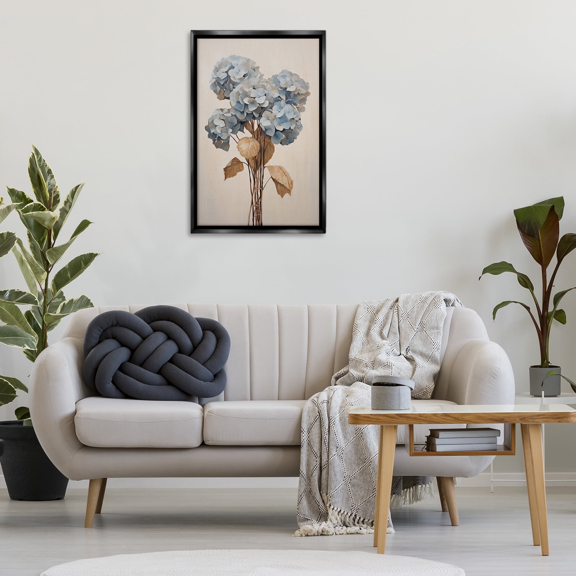 Stupell Industries Vintage Blue Hydrangea Plants & Flowers Painting Black Floater Framed Canvas Art Print Wall Art, 21 x 31