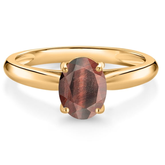 Gem Stone King 10K Yellow Gold Red Tiger Eye Solitaire Engagement Ring for Women (1.25 Cttw, Oval 8X6MM, Gemstone Birthstone, Available in Size 5, 6, 7, 8, 9)