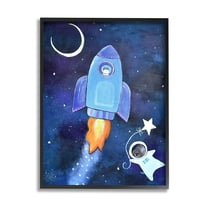 Stupell Industries Animals in Outer Space Rocket Ship Star Balloon Night Sky Graphic Art Black Framed Art Print Wall Art, Design by Andrea Doss