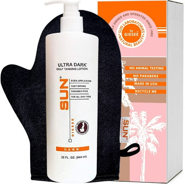 Loción autobronceadora ultra oscura Sun Laboratoreis By Giesee de 945 ml con guante bronceador - Autobronceador extra oscuro, loción autobronceadora, autobronceador sin sol, autobronceador de viaje, o