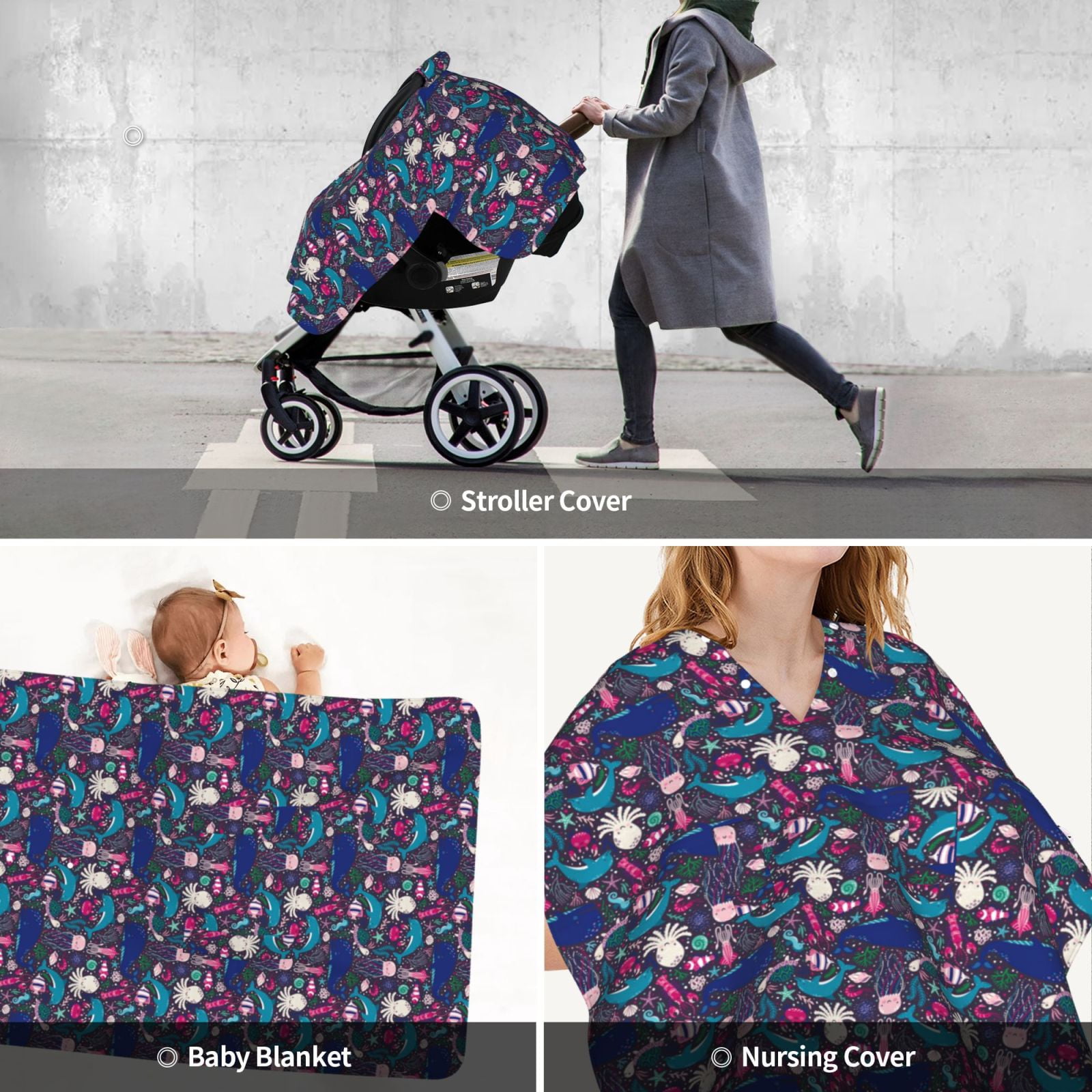 Car Seat Cover Baby - Underwater Animals Breathable Infant Car Seat Cover for Baby Carseat, Lightweight Comfort Baby Essentials Must Haves Newborn Stuff for Girl Boy