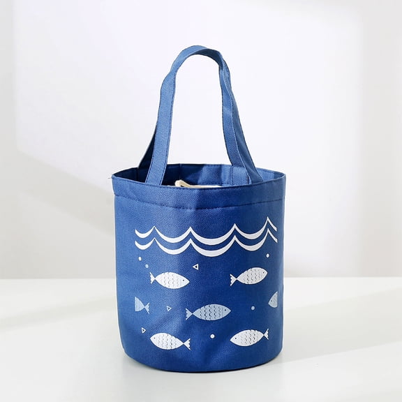 Hand-held bundle bento bag, large-capacity fresh-keeping insulated lunch box bag, round barrel, thickened insulated bag