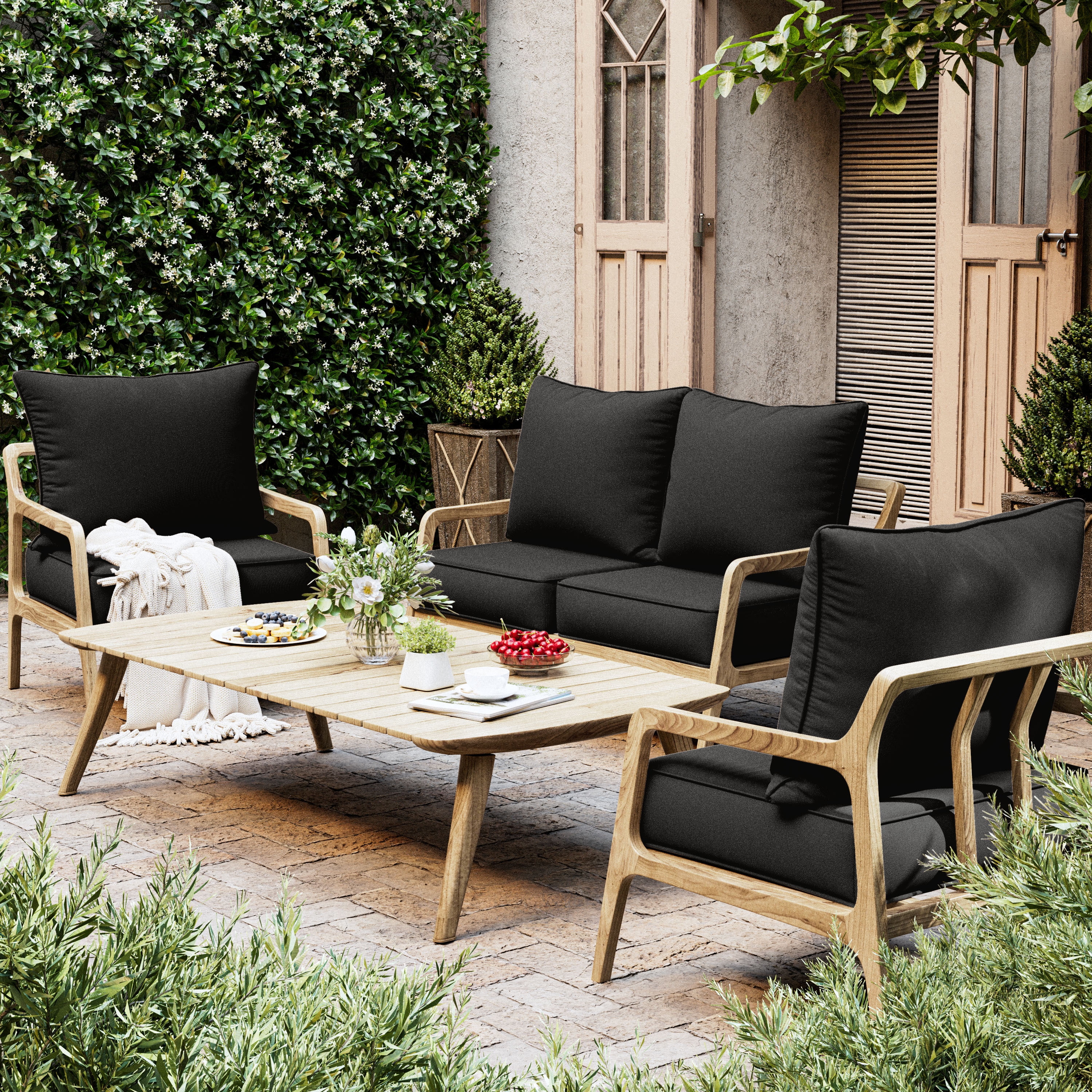 Kimunuk 6 Pack Outdoor Deep Seat Cushion Set, 24" x 24" x 6.5" Patio Furniture Chair Cushions Replacement for Sofa Couch, Black