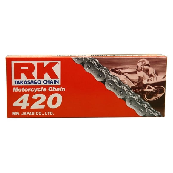 RK Racing Chain M420-120 (Serie 420) Cadena estándar sin junta tórica de 120 eslabones con eslabón de conexión
