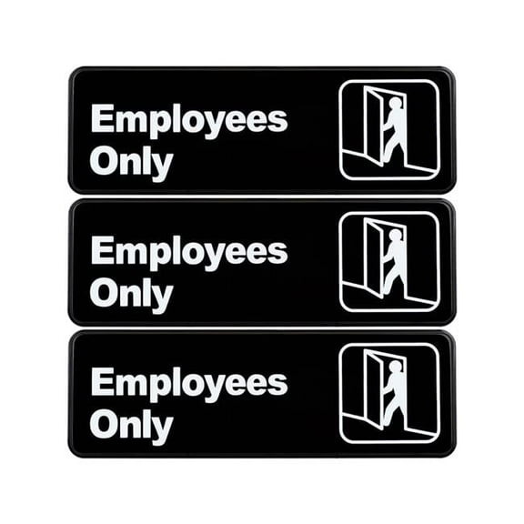 9 x 3 in. Employees Only Indoor & Outdoor Wall Sign, Black & White