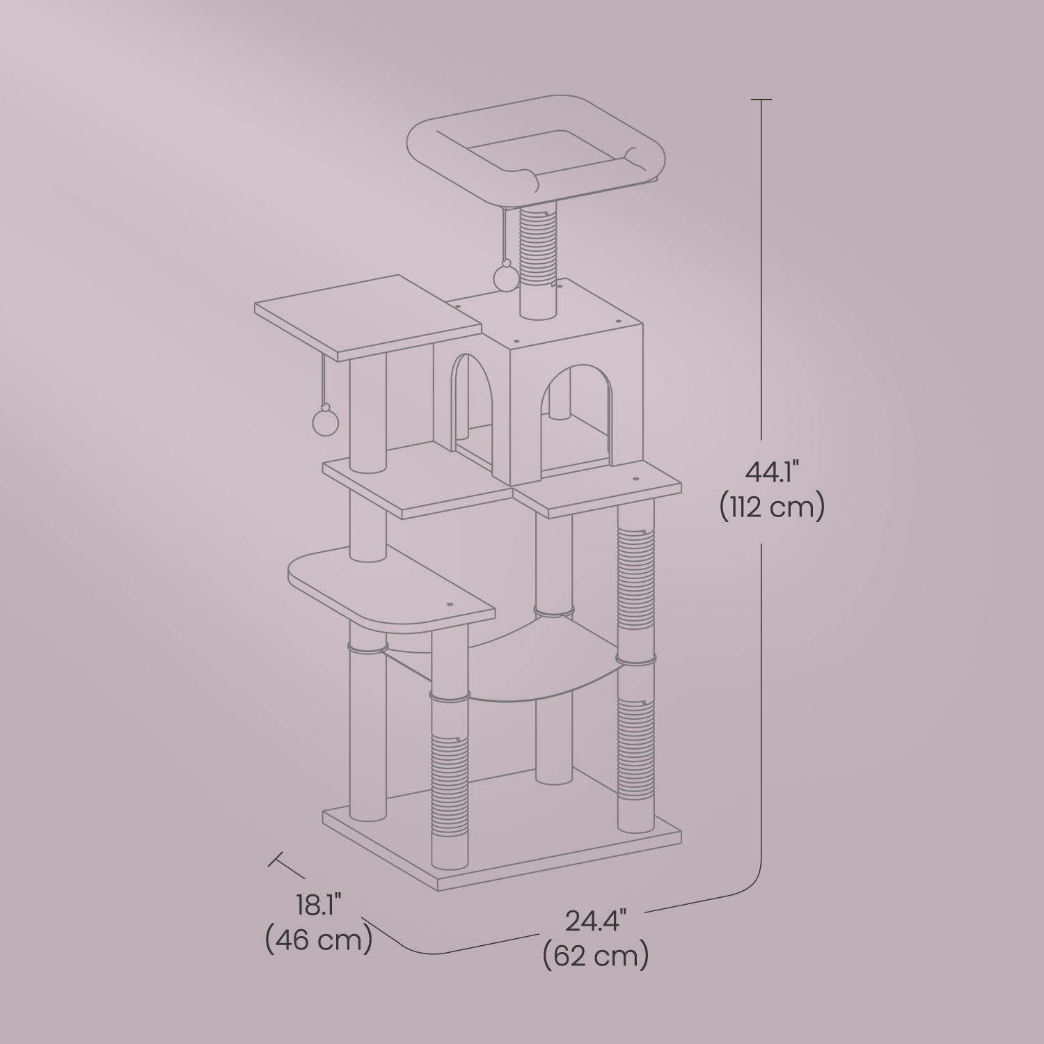 44.1' Cat Tree Tower for Indoor Cats ,Multi-Level Cat Condo Cat Furniture with Scratching Posts, Perches, Hammock, Cave , Light Gray