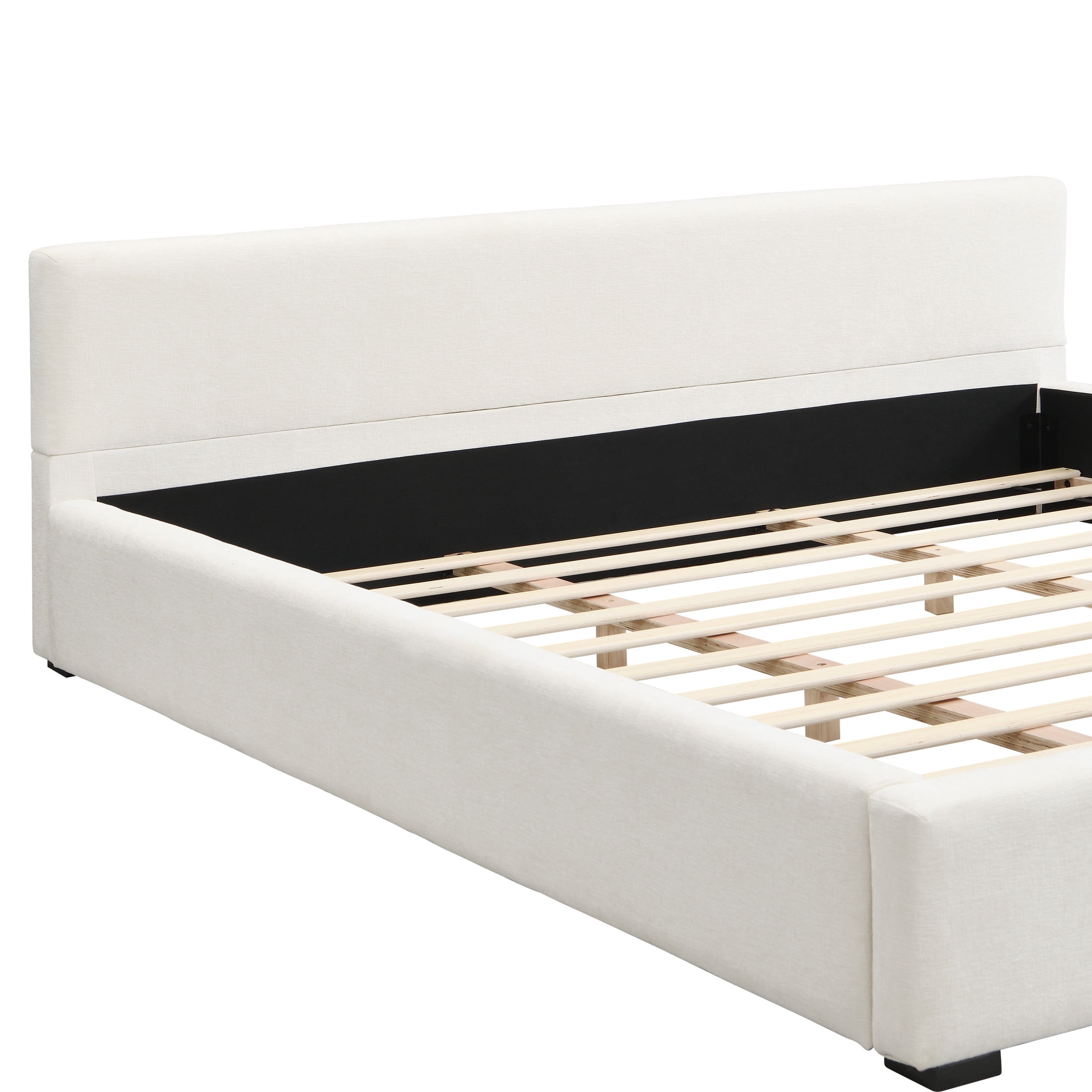 Christopher Knight Home King Size Upholstered Platform Bed with Headboard, Solid Wood Frame, Beige