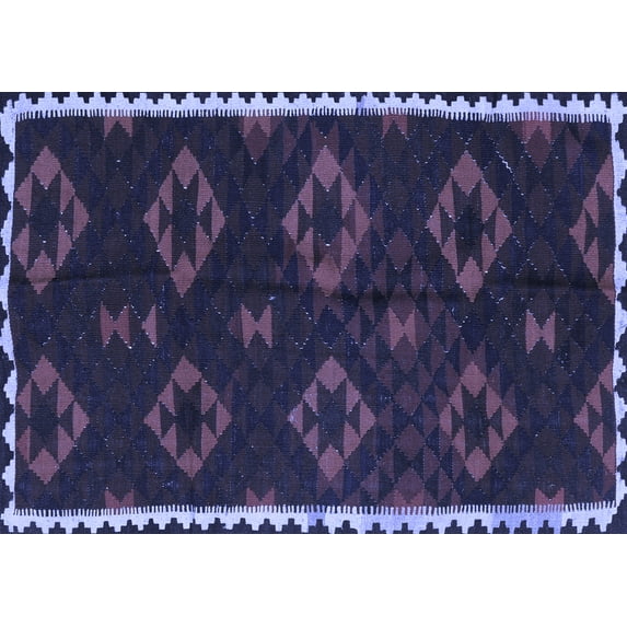 Ahgly Company Machine Washable Indoor Rectangle Southwestern Blue Country Area Rugs, 2' x 5'
