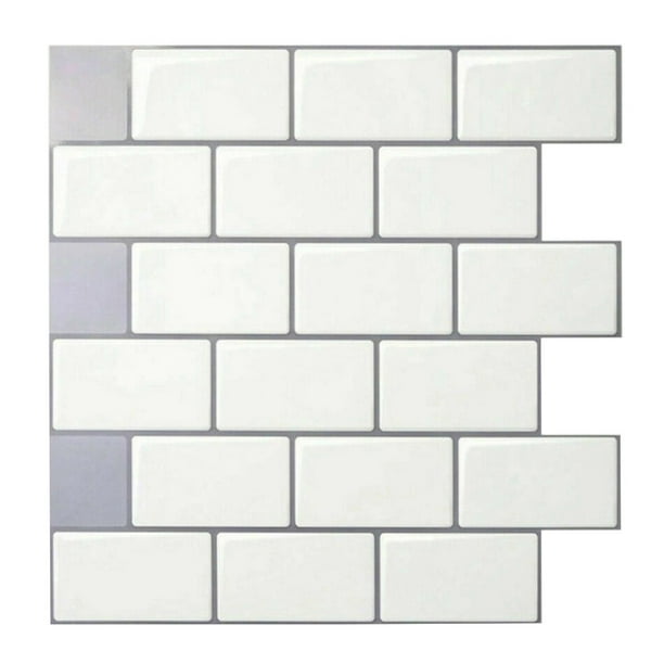 Adhesivo para azulejos de pared, papel tapiz de plástico de ladrillo 3D, autoadhesivo, calcomanía de decoración de pared para el hogar, BW53, blanco, gris kenally HA002477-02