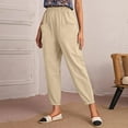 thumbnail image 3 of EDFBUYKRS Female Women Pants Casual Linen Pants Women Petite Short Length Women's Spring and Summer and Linen Solid Color Casual Stitching Wide-Leg Trousers Loose Pocket Straight-Leg Pants Xxl, 3 of 8