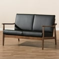 thumbnail image 4 of Baxton Studio Venza Mid-Century Modern Walnut Wood Black Faux Leather 2-Seater Loveseat, 4 of 19