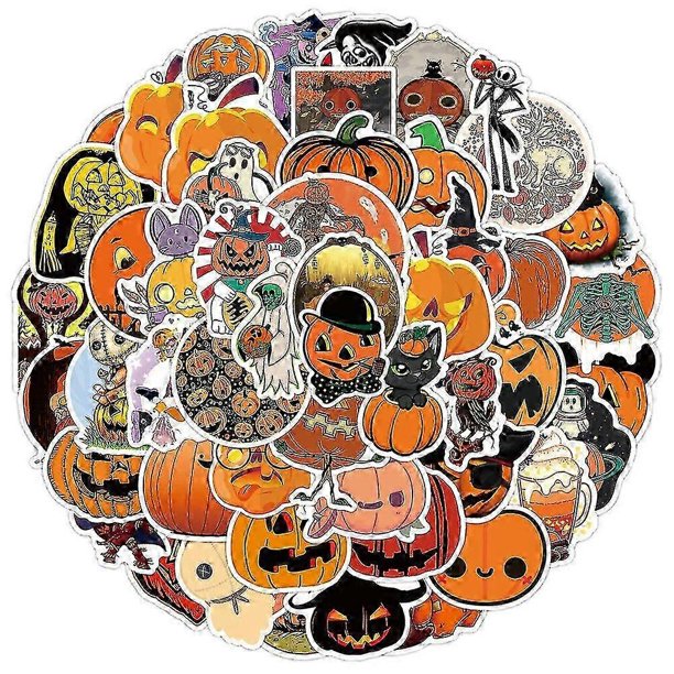 50 pegatinas de calabaza de Halloween, pegatinas de vinilo impermeables para portátil, parachoques, patineta, botellas de agua, computadora, teléfono, divertida calabaza de Halloween.