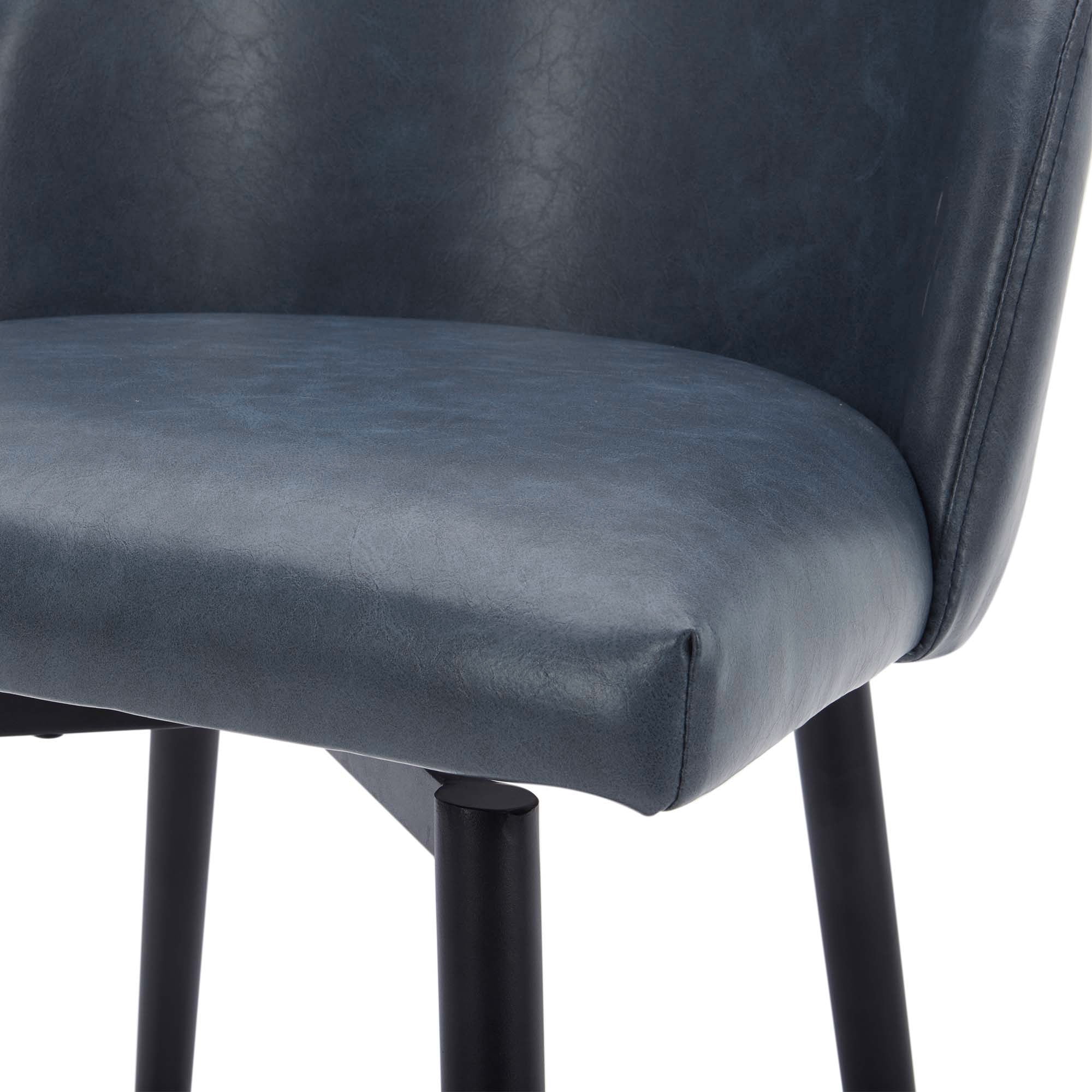 CHITA 27" Swivel Upholstered Counter Bar Stools Set of 2 with Back & Metal Legs, Faux Leather in Navy Blue