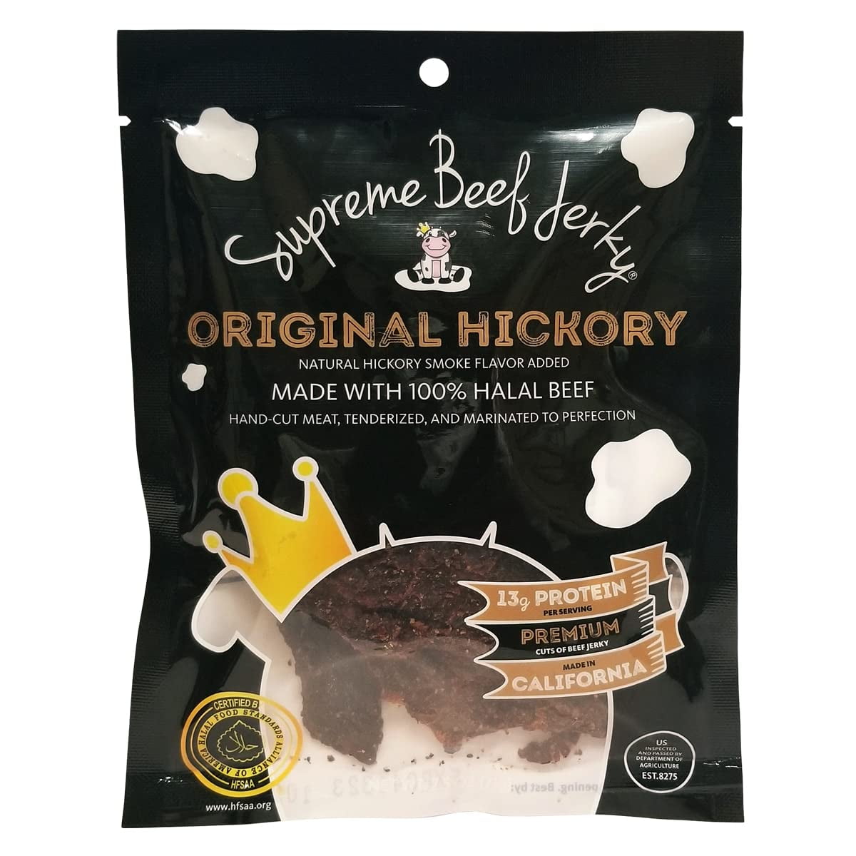 HALAL BEEF JERKY, MARINATED BEEF JERKY, HANDCRAFTED GOURMET MEAT SNACKS, 2.5 OZ (ORIGINAL HICKORY)