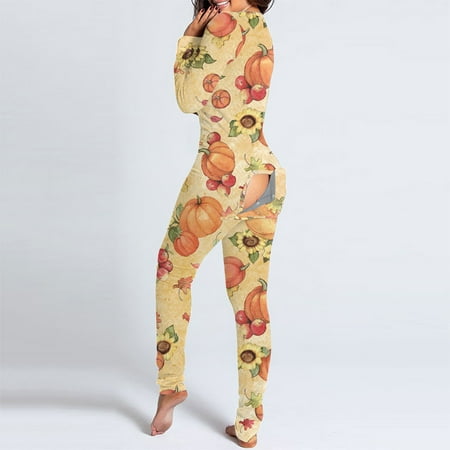 

Roliyen Nightgowns For Women Sleepwear For Womens Pajamas For Women Button-Down Halloween Floral Print Ctional Buttoned Flap Adults Jumpsuit