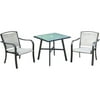 Hanover Foxhill 3-Piece Commercial-Grade Bistro Set with 2 Sling Dining Chairs and a 30" Square Glass-Top Table