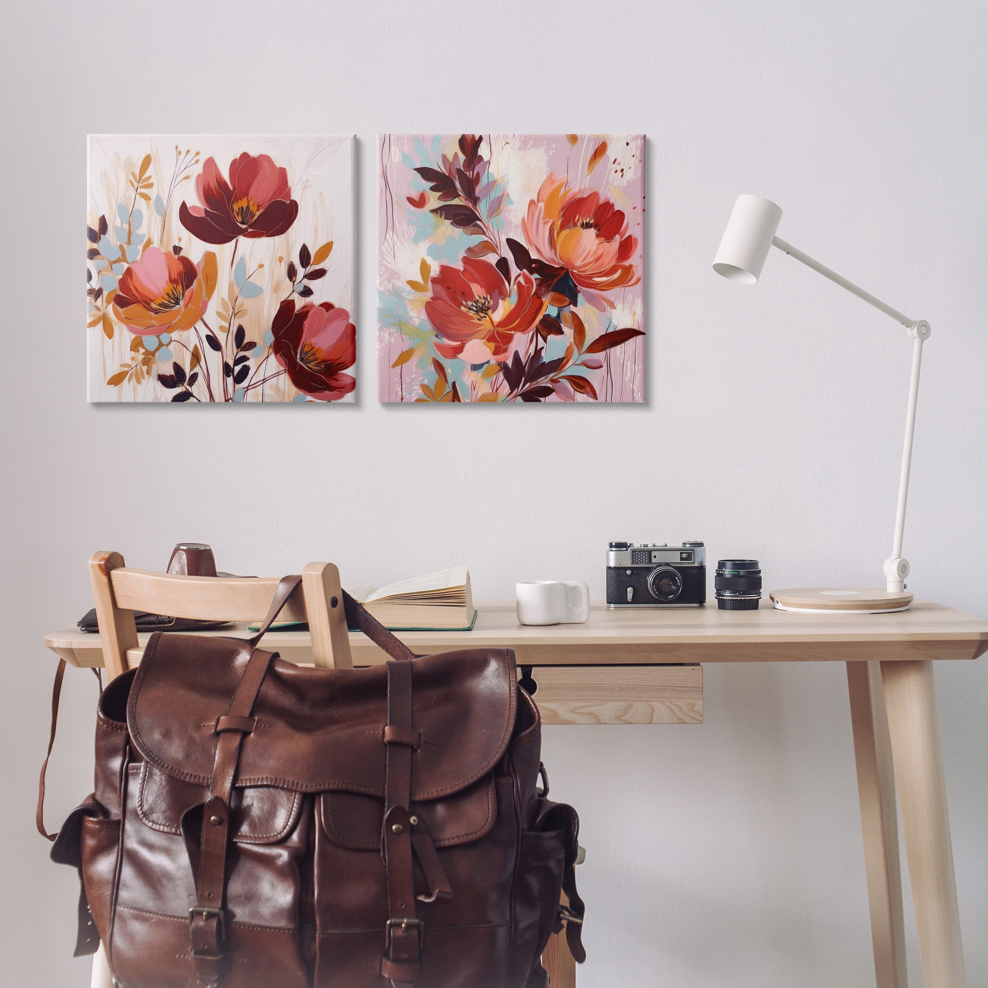 Stupell Industries Red Modern Flowers Botanical & Floral Painting Gallery Wrapped Canvas Art Print Wall Art, 17 x 17, Set of 2