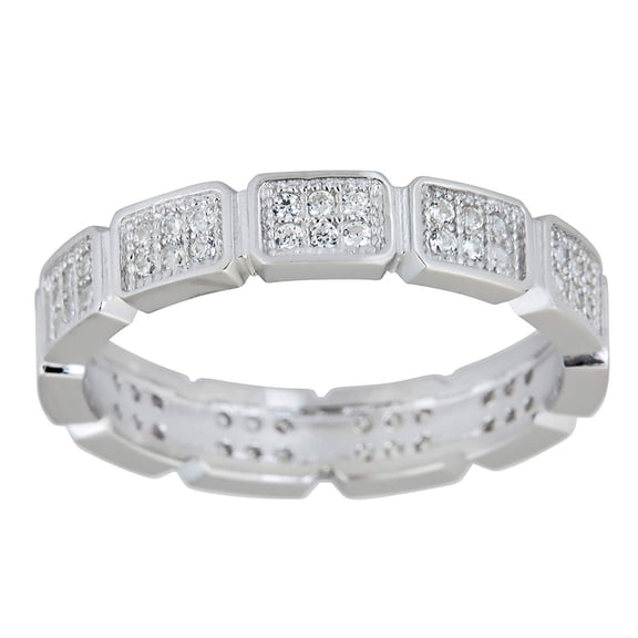 Decadence Sterling Silver Cubic Zirconia Rectangular Station Pave Eternity Band Ring