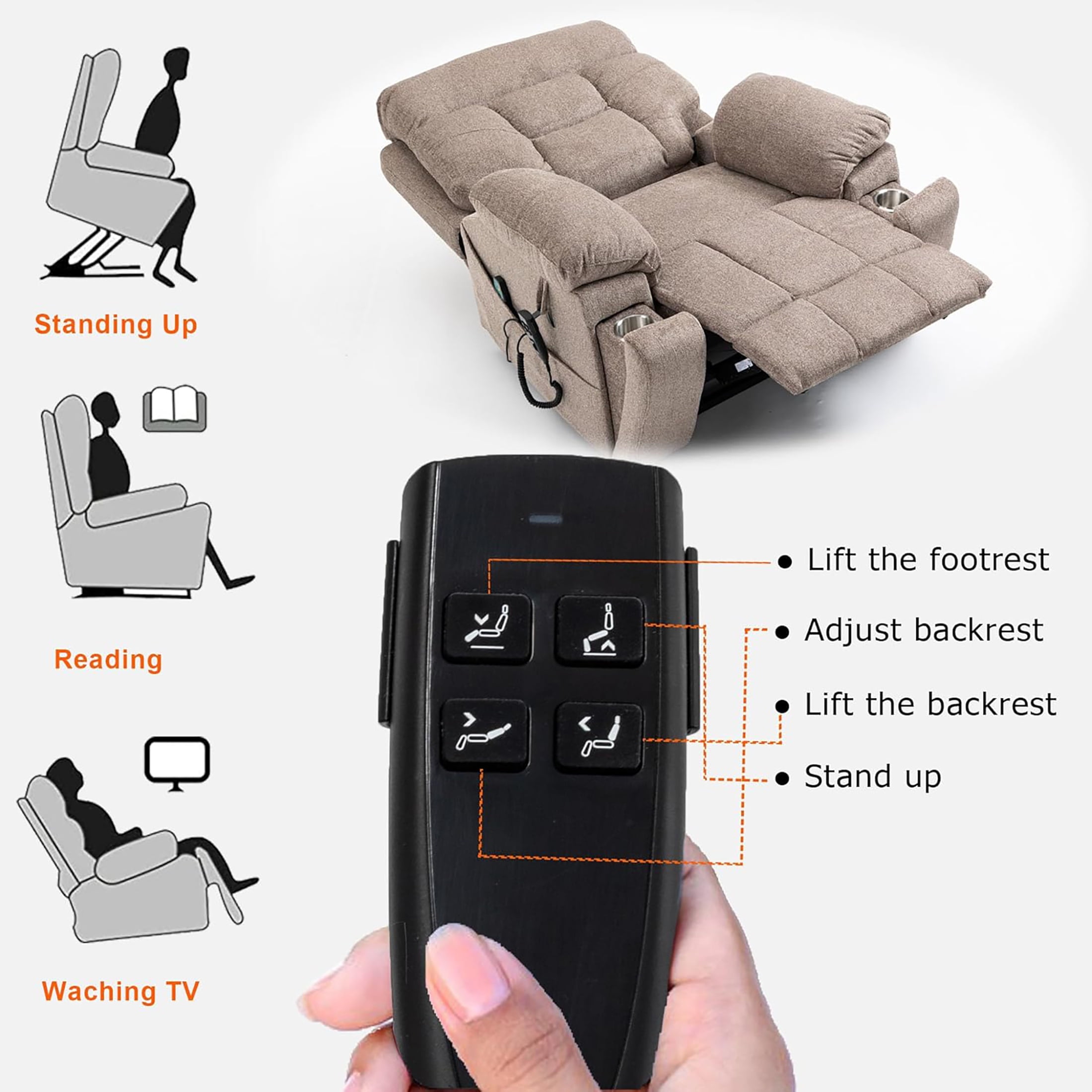 Oversized Power Lift Recliner Chair with Massage and Heat for Elderly, UHOMEPRO Large Wide Seat Recliners for Big and Tall, Safety Motion Reclining Mechanism with Hidden Cup Holder, Light Brown
