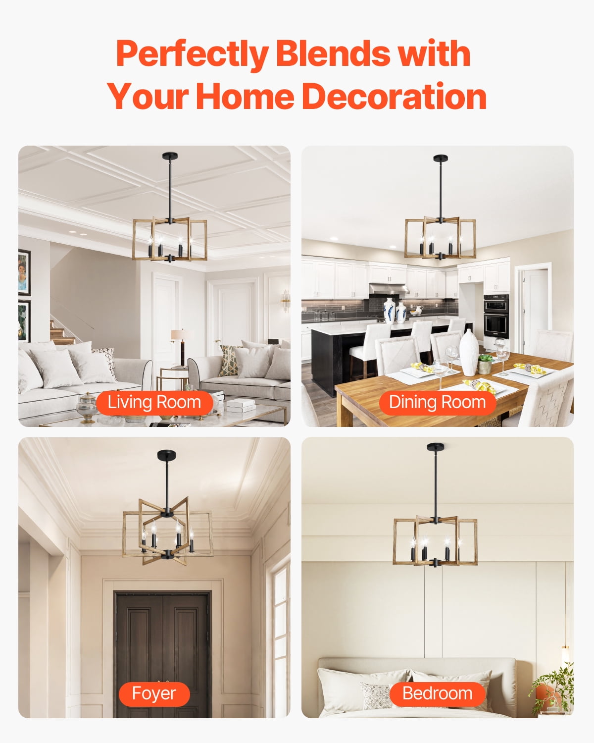 VEVOR 6-Light Chandelier, Metal Farmhouse Chandelier, Adjustable Height, Dining Room Hanging Light Fixture for Ceilings, Modern Chandelier for Bedroom, Foyer, Hall, Kitchen, Living Room