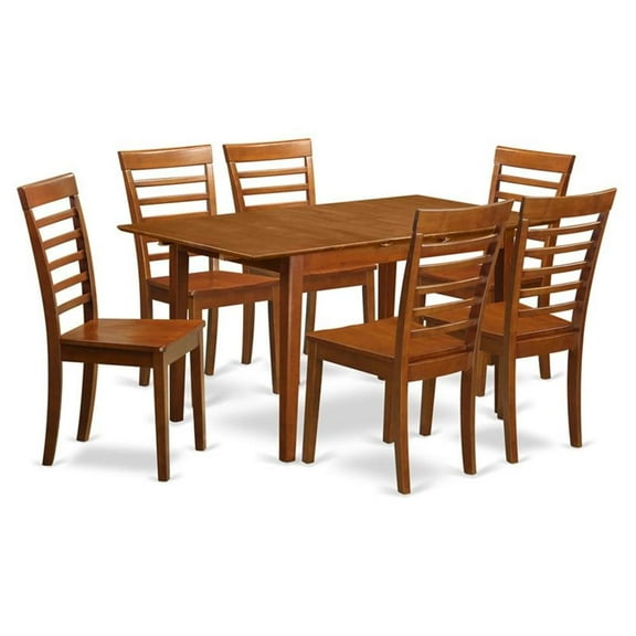 Atlin Designs 7-piece Dining Set with Wood Chairs in Saddle Brown