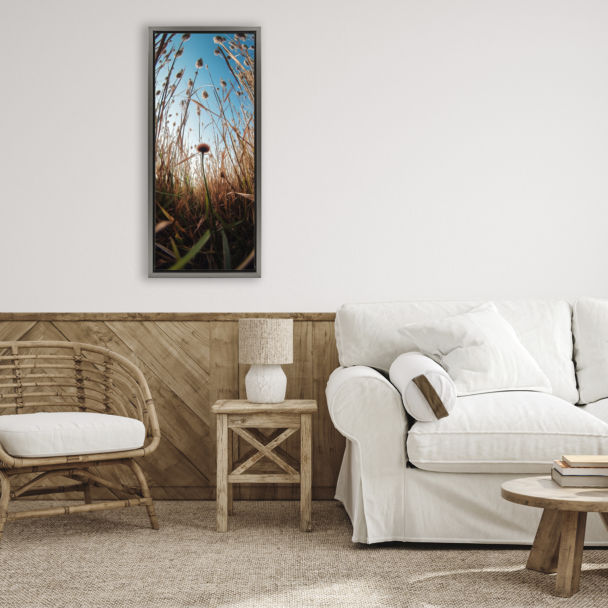 Daydream Botanical Meadow Gray Framed Floater Canvas Wall Art, design by Decent Exposures