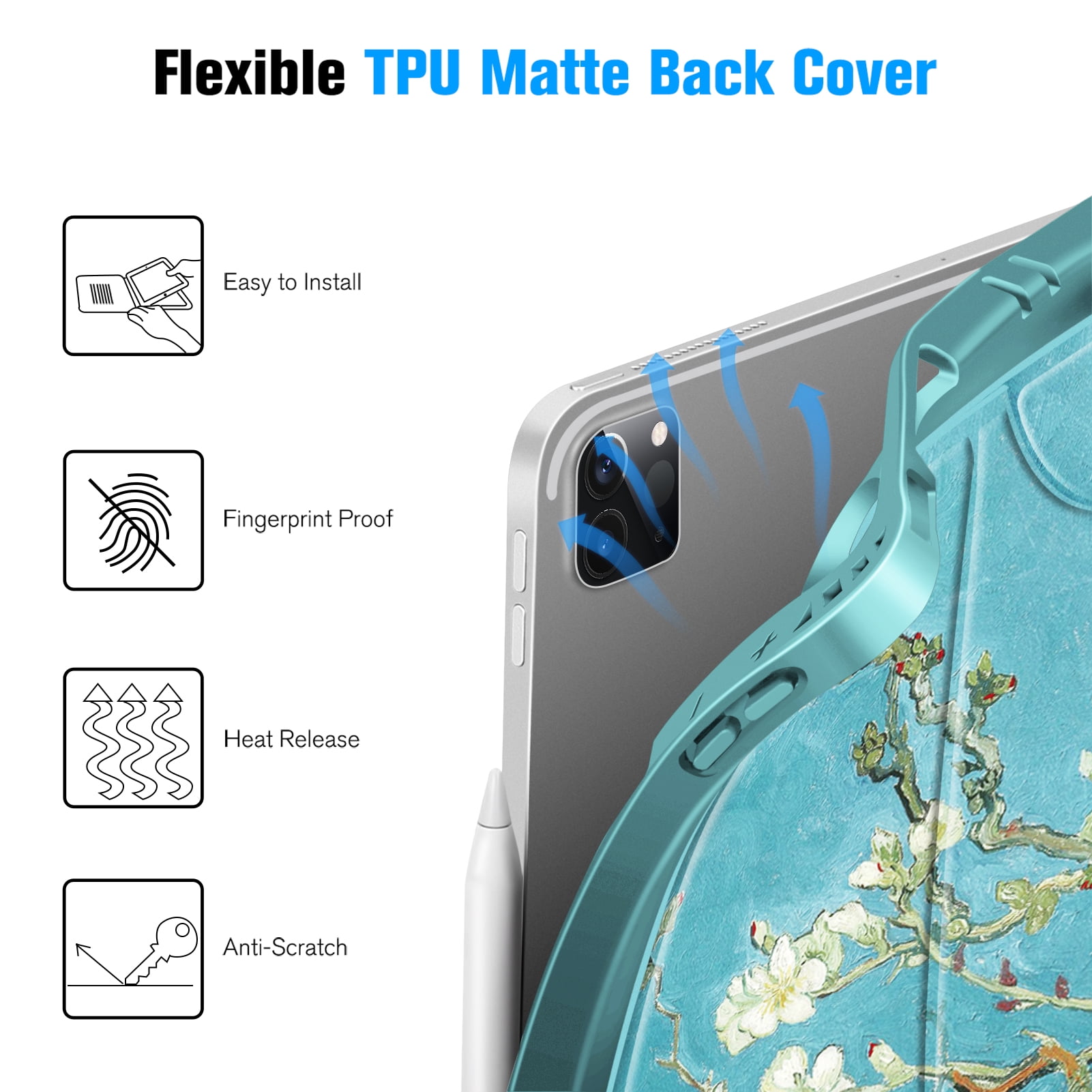 CaseBot Case for iPad Pro 12.9-inch 5th 4th & 3rd Generation (2021/2020/2018) - Shockproof Rugged Magnetic Soft TPU Back Cover w/Pencil Holder