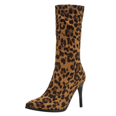 

Boots for Women High Stretch Fashion Female for Women Boots Leopard Knitting Boots Heels Ankle Shoes Booties Sexy Sock Boots Women s Boots Yellow