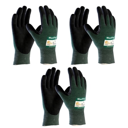 3 Pack MaxiFlex Cut 34-8743 Cut Resistant Nitrile Coated Work Gloves with Green