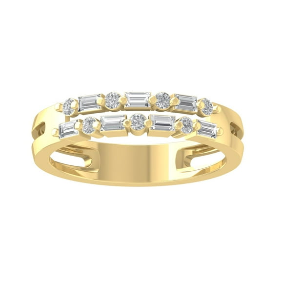 ARAIYA FINE JEWELRY 14K Yellow Gold Round and Baguette shape Lab Grown Diamond Wedding Band Ring (1/3 cttw, VS Clarity, D-E Color) Size 6.5