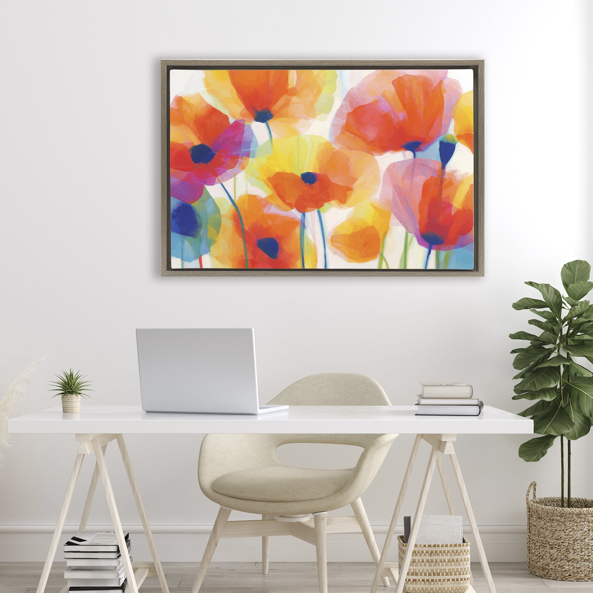 Stupell Industries Poppies At Golden Hour Brown Framed Floater Canvas Wall Art, design by Chromatic Storm Studio