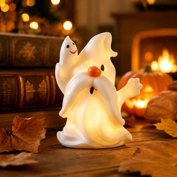 Tryvkinvive Cute Ghost Gnome LED Light for Halloween Decorations,Halloween Ghost Figurine Lamp,Ghost Tabletop Ornament for Indoor Home,Autumn & Halloween Party Decor