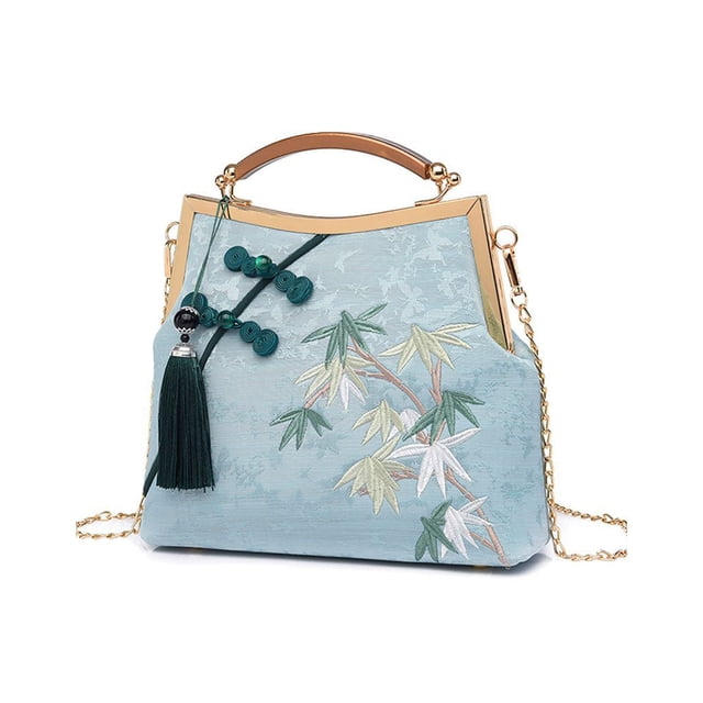 Qarigey Bolso de hombro con cadena para mujer, bolsos cruzados hechos a mano, bolsos con cierre de moda Vintage de otoño puro, portador Bolsas de mensajero y de hombro Azul