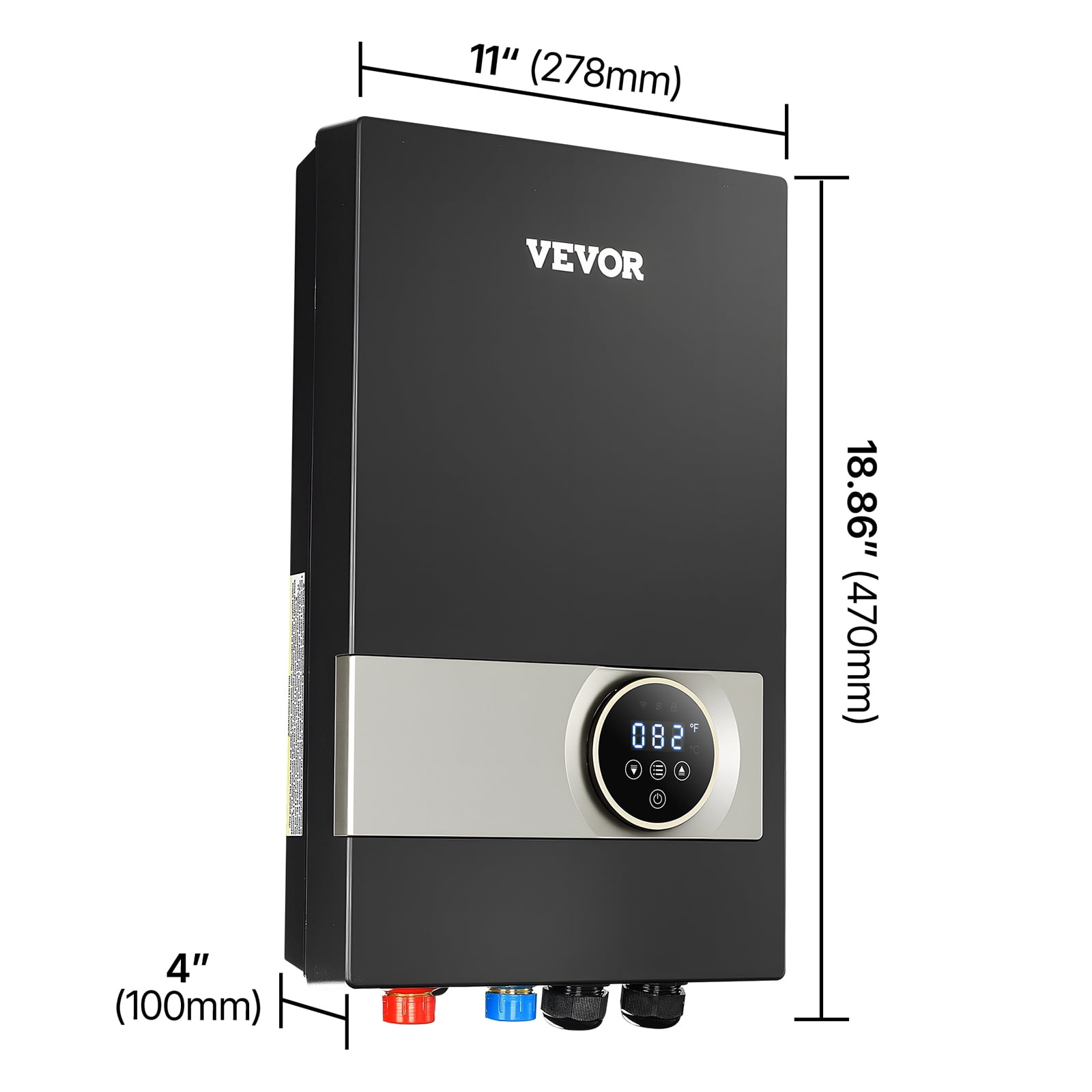 VEVOR Tankless Electric Water Heater, 27kW Instant Hot Water Heater Under Sink, On Demand for Bathroom, Kitchen, Office with LCD Touch Screen, Child Security Lock ,Space-Saving, 240V Black