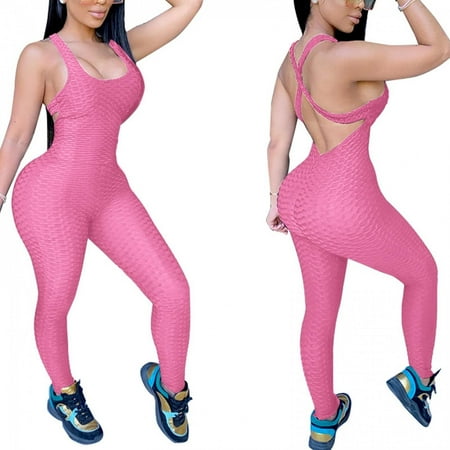 

Jovati Womens Butt Lifting Yoga Jumpsuit Backless Sport Bandage Romper Playsuit Sleeveless Textured Gym Bodysuit (S-5XL) On Clearance