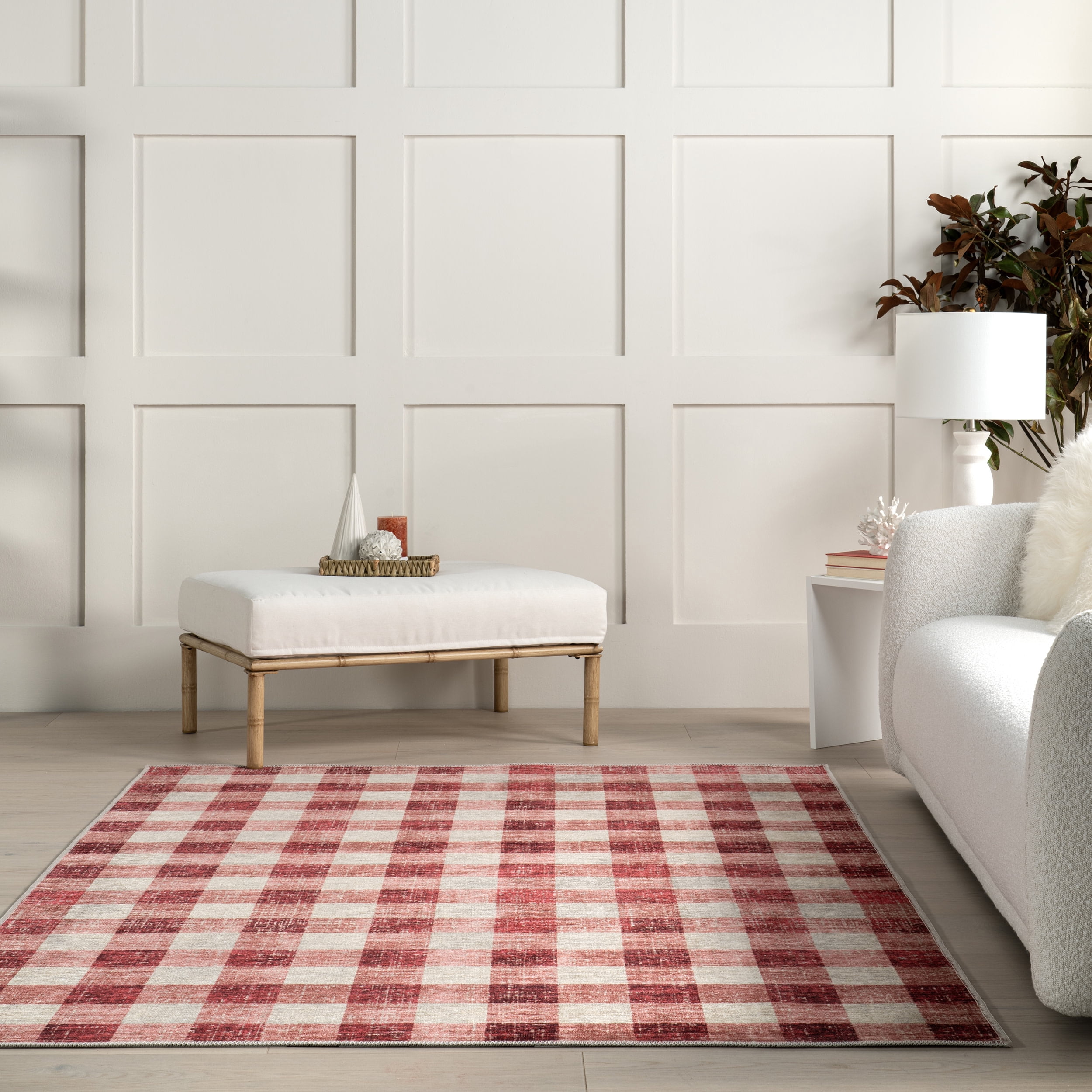 nuLOOM Drew Gingham Plaid Machine Washable Area Rug, 4' x 6', Pink