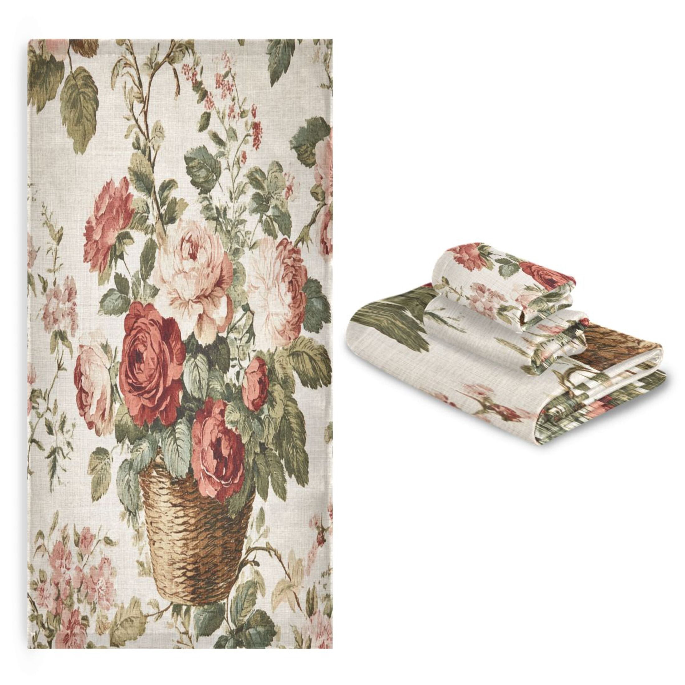 BZSMCE 3piece Bath Towel Sets Hand Bath Towels Fashion Floral Basket Delight Printed Towel Sets